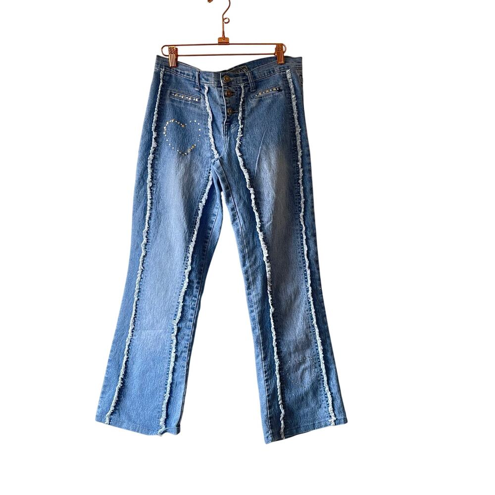Vintage y2k rhinestone heart detail wide leg jeans‎ size 10
